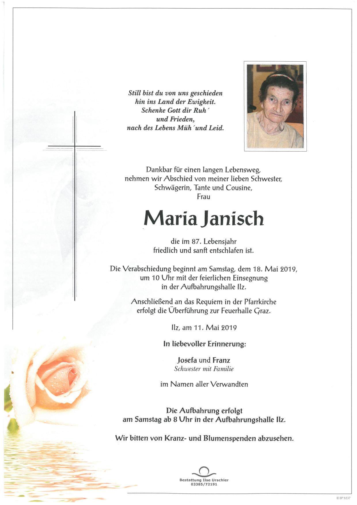 Traueranzeige von Maria Janisch
