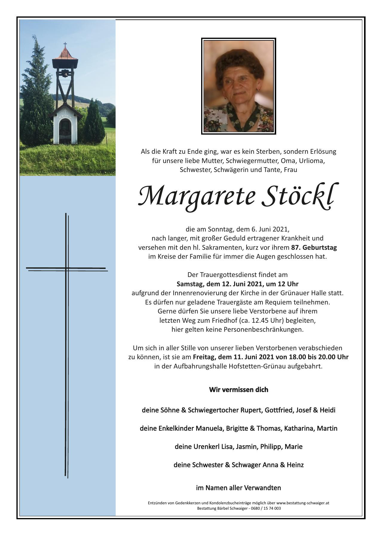 Traueranzeige von Margarete Stöckl