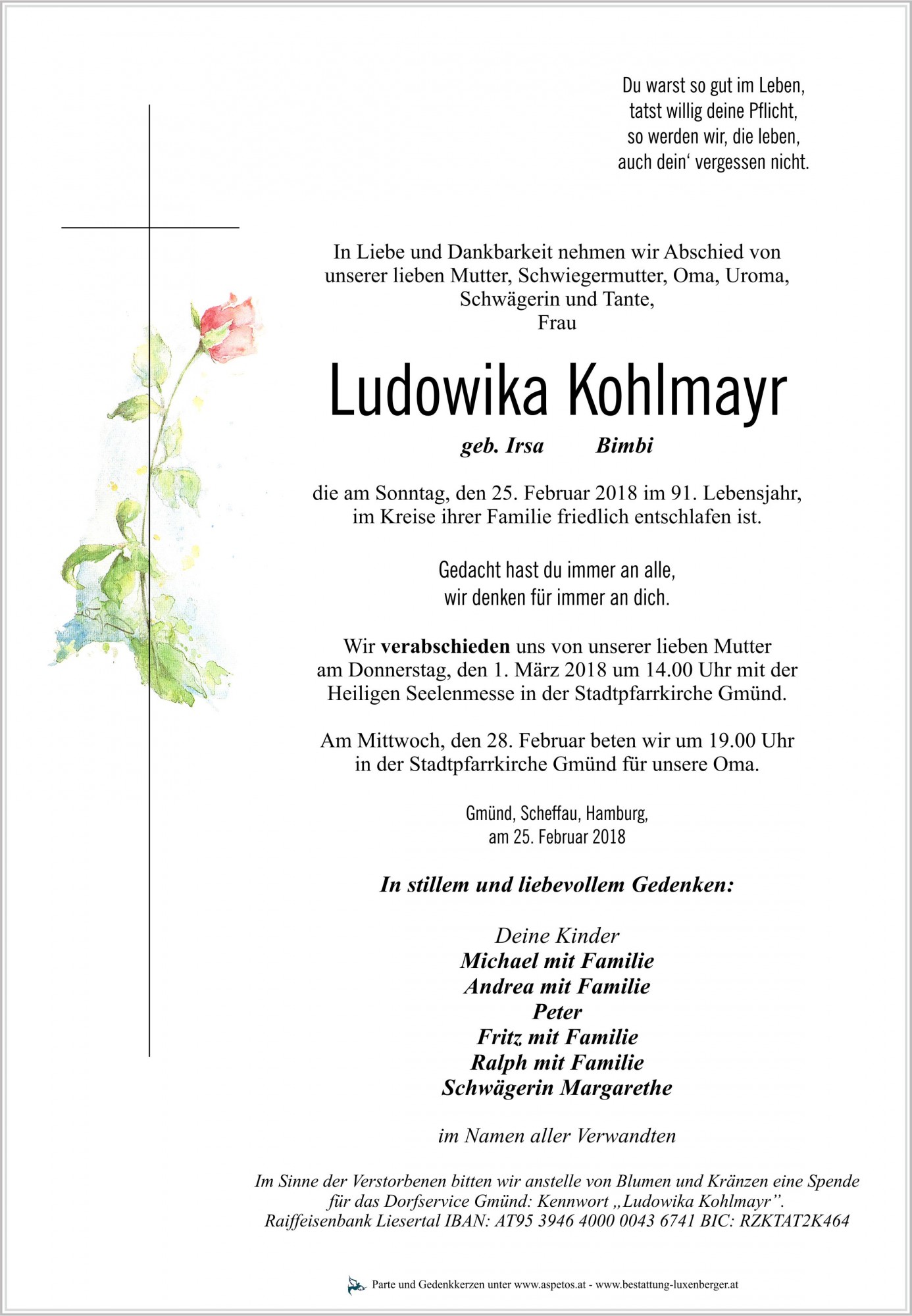 Traueranzeige von Ludowika Kohlmayr