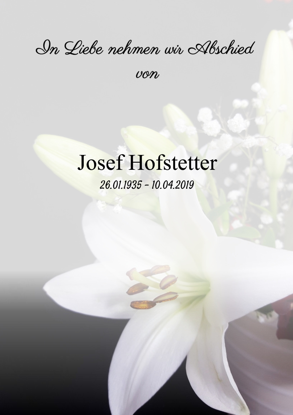 Traueranzeige von Josef Hofstetter