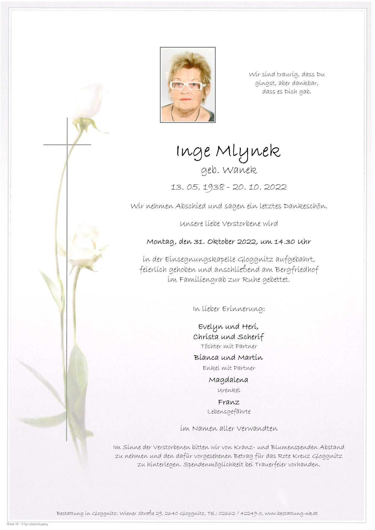 Traueranzeige von Ingeborg Mlynek