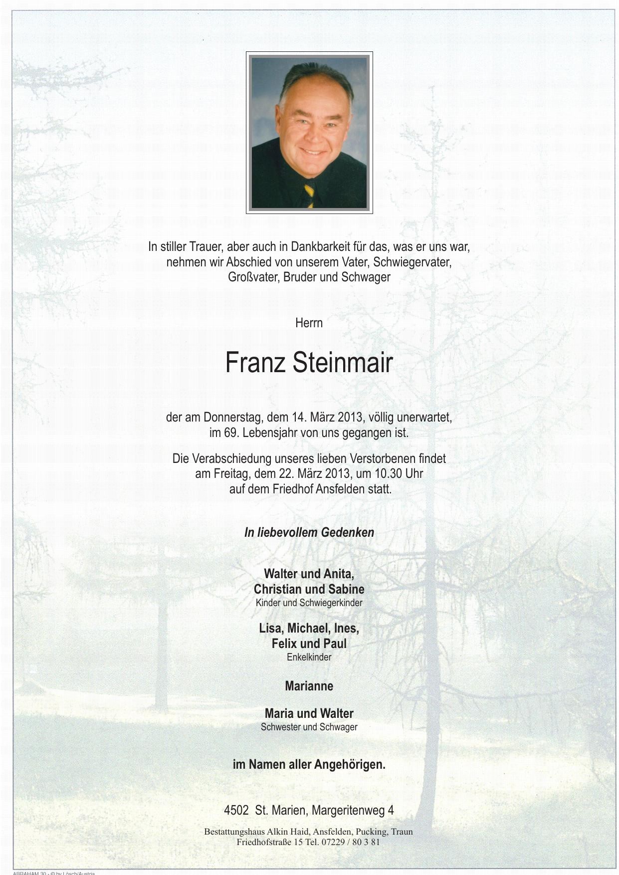 Traueranzeige von Franz Steinmair