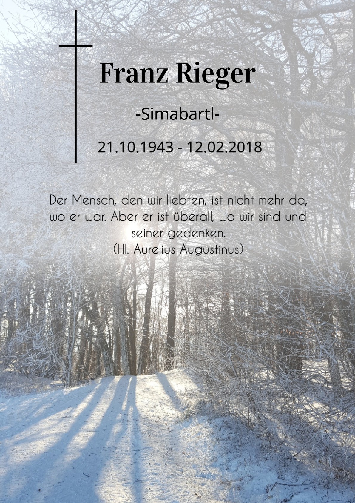 Traueranzeige von Franz Rieger