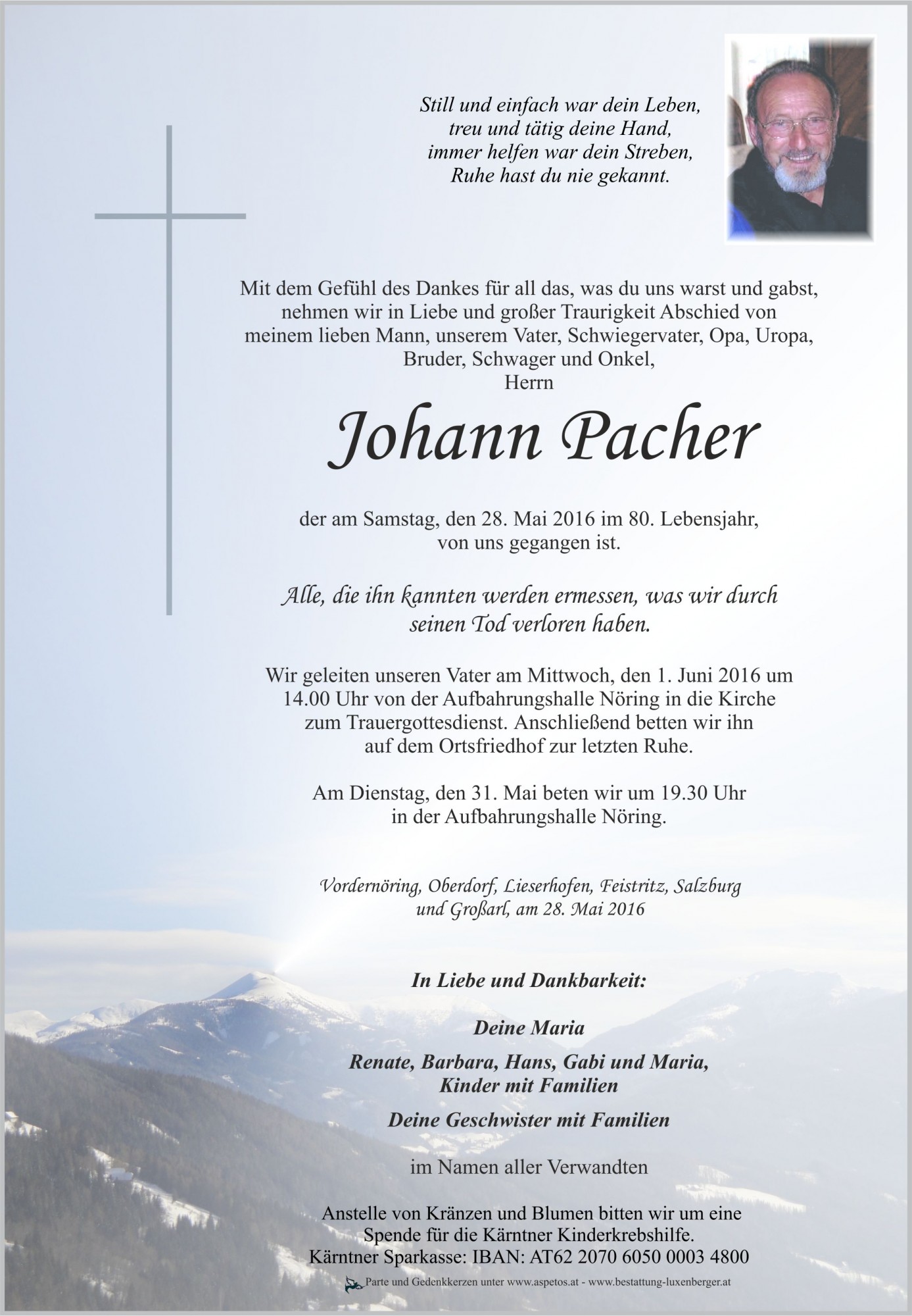 Traueranzeige von Johann Pacher