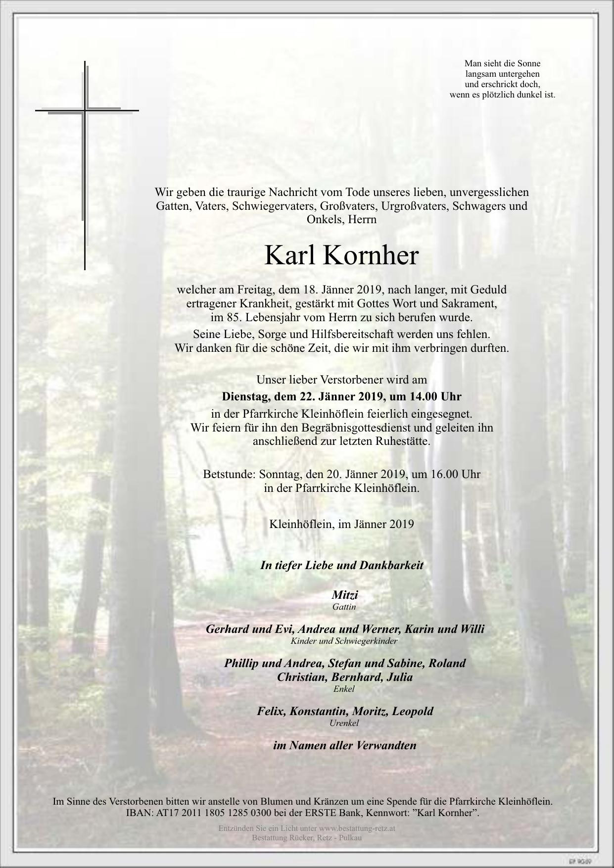 Traueranzeige von Karl Kornher