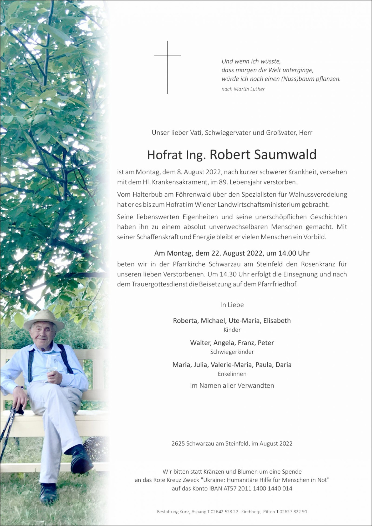 Traueranzeige von Hofrat Ing. Robert Saumwald