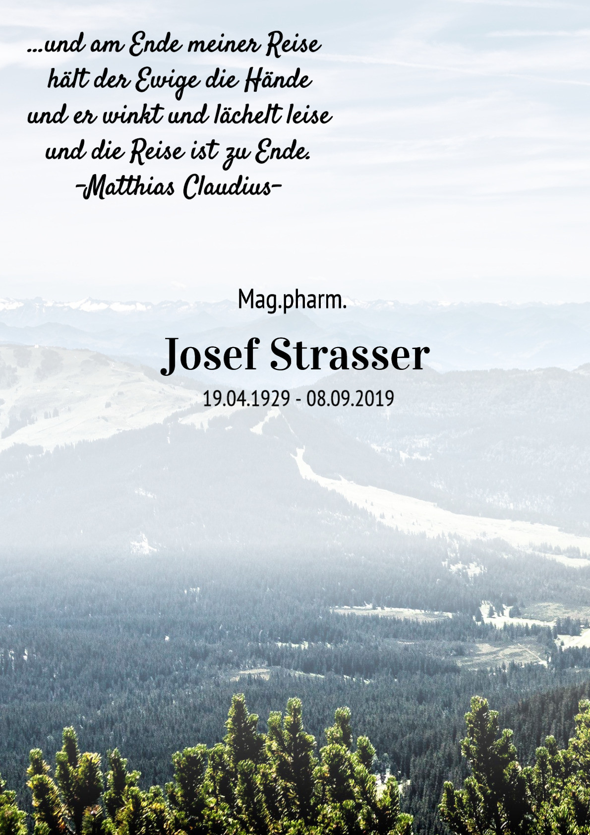 Traueranzeige von Mag.pharm. Josef Strasser