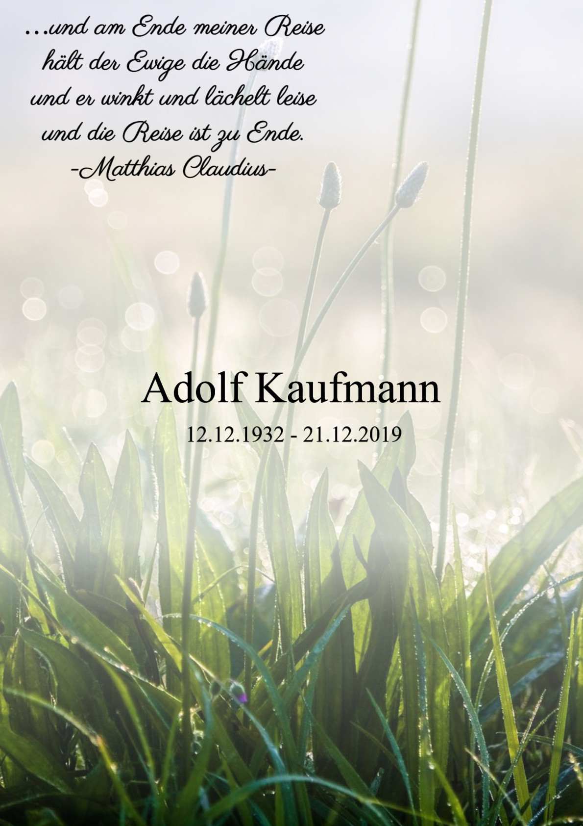 Traueranzeige von Adolf Kaufmann