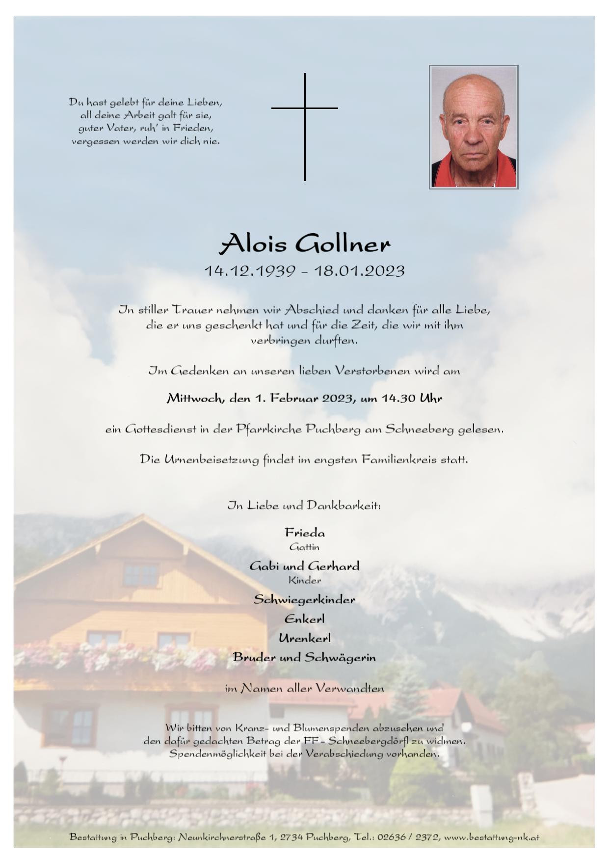 Traueranzeige von Alois Gollner