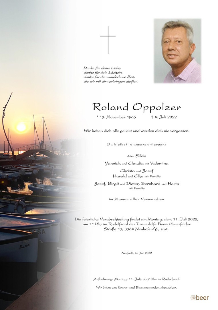 Traueranzeige von Roland Oppolzer