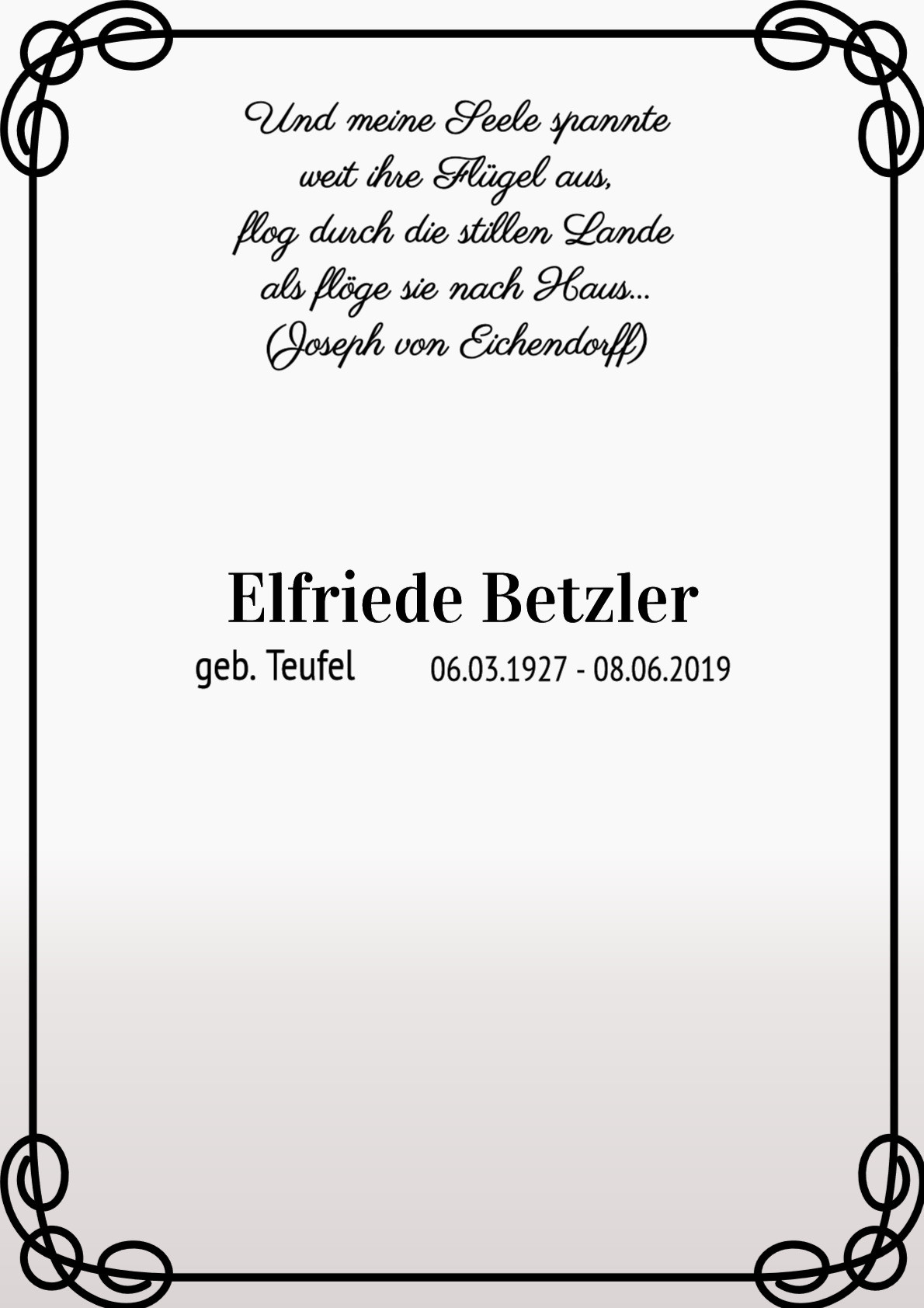 Traueranzeige von Elfriede Betzler