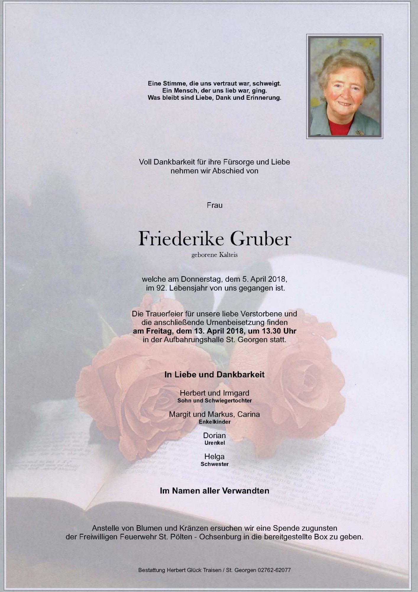 Traueranzeige von Friederike Gruber