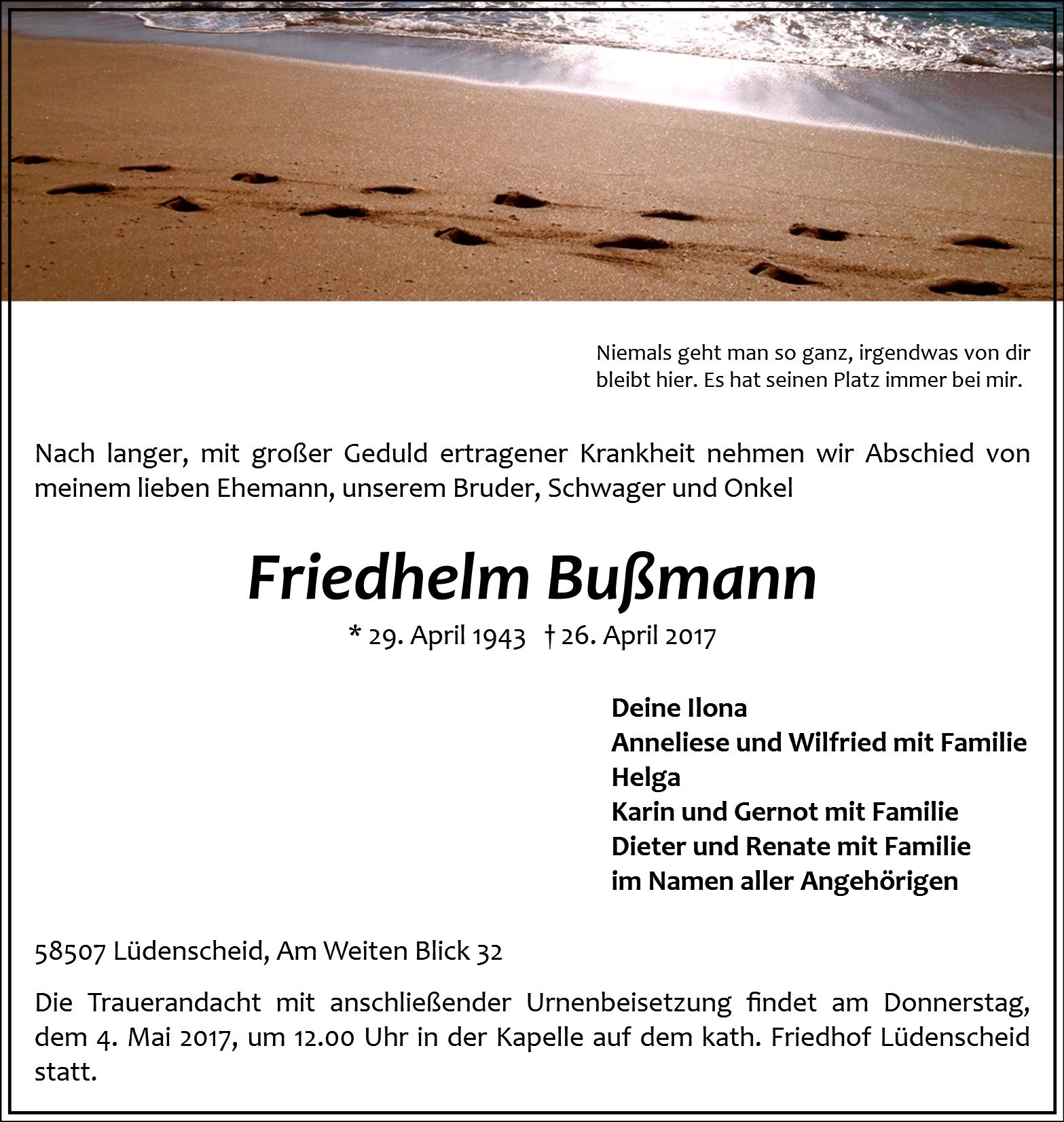 Traueranzeige von Friedhelm Bußmann