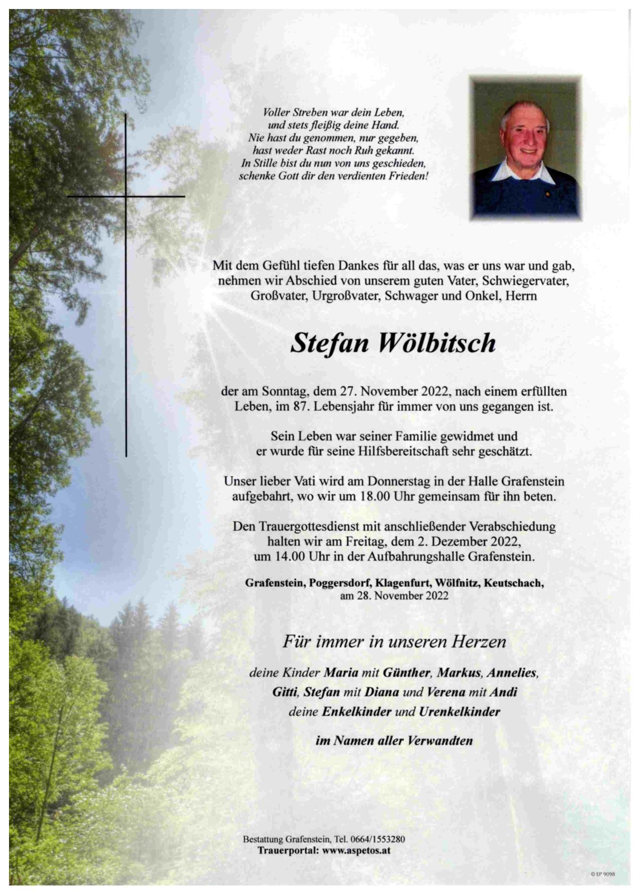 Traueranzeige von Stefan Wölbitsch