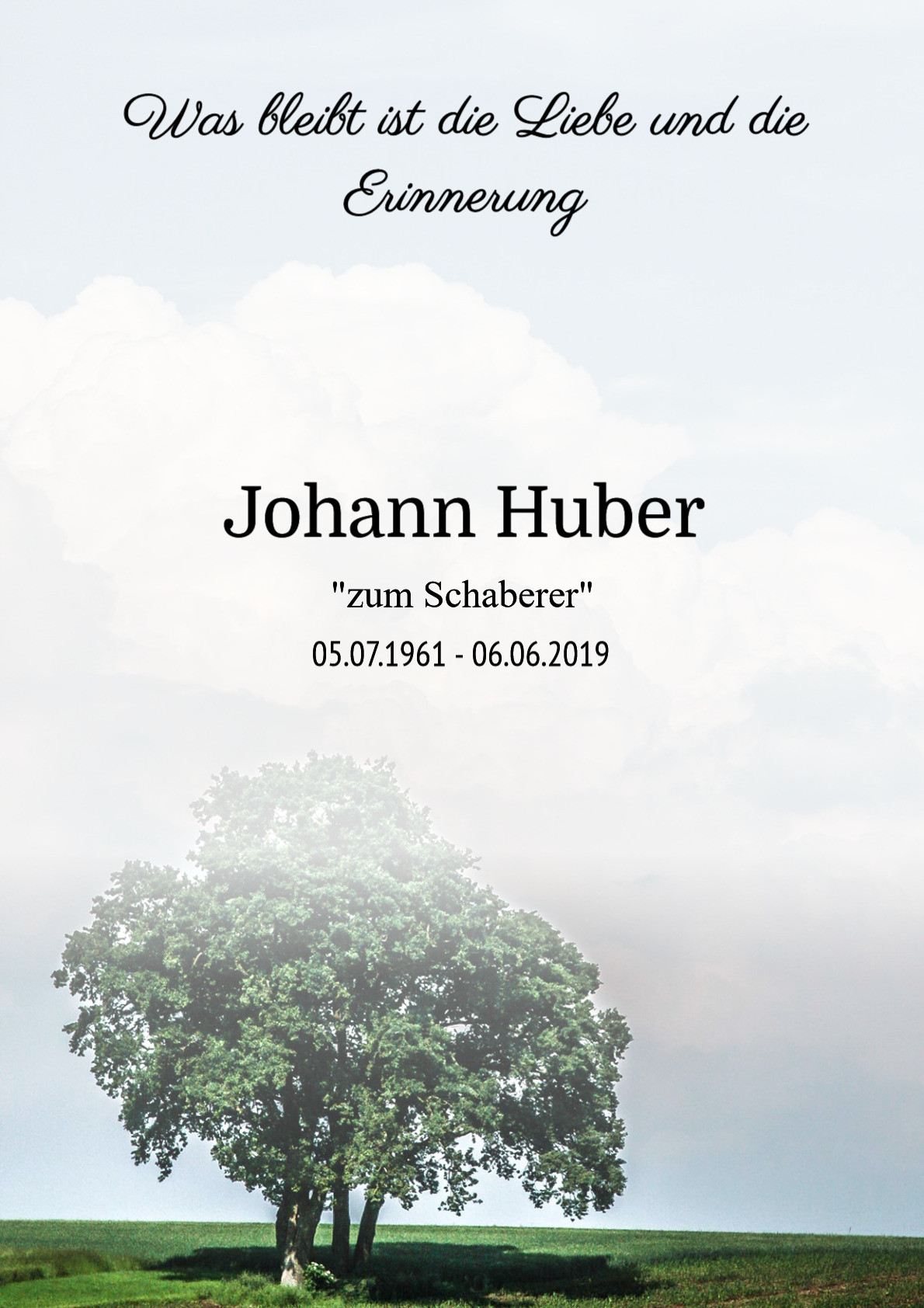 Traueranzeige von Johann Huber