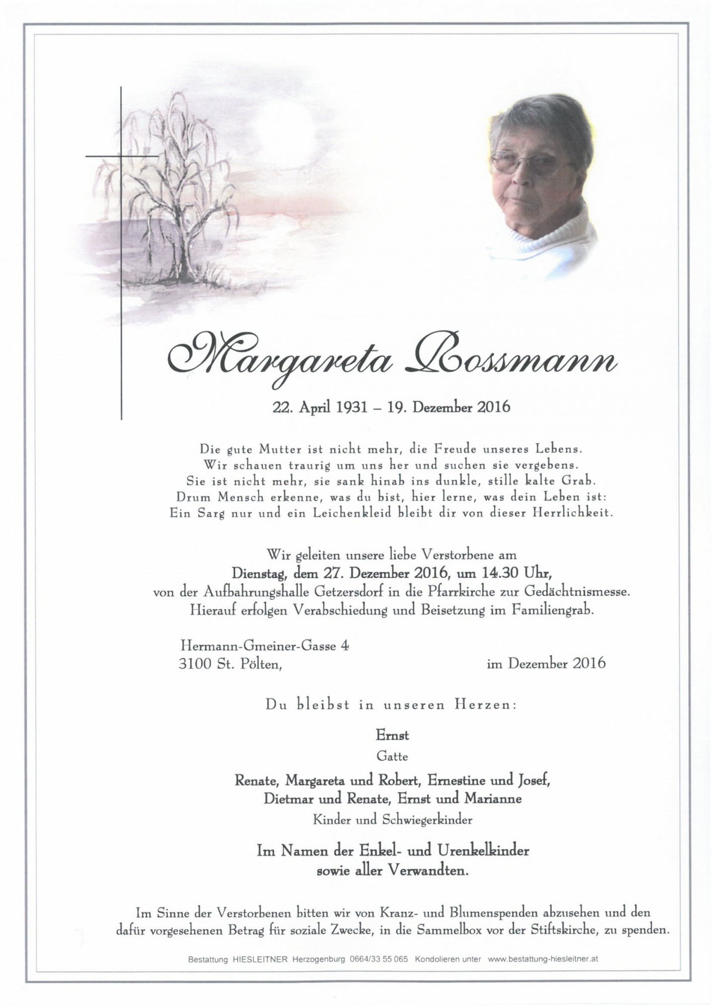 Traueranzeige von Margareta Rossmann