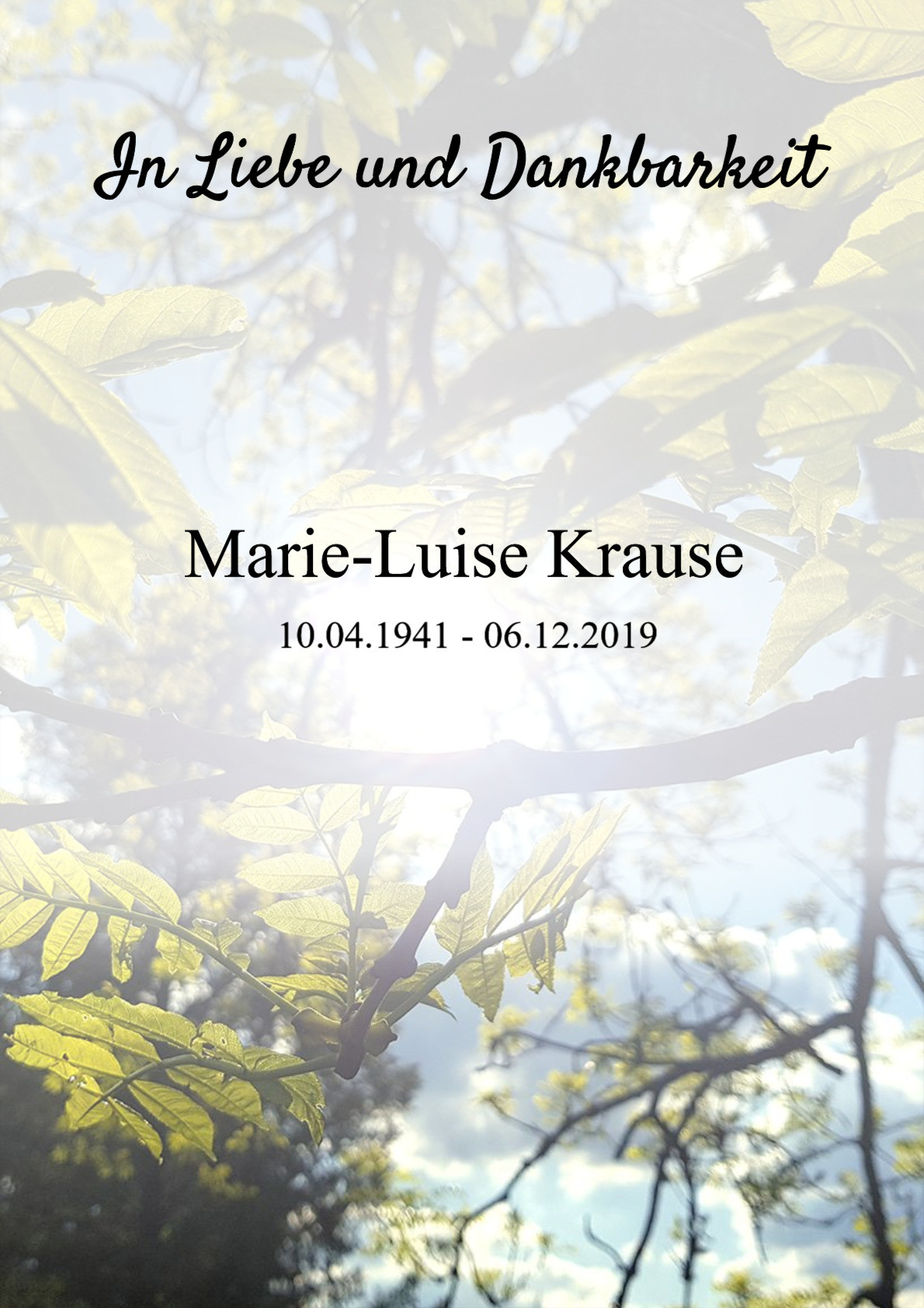 Traueranzeige von Marie-Luise Krause
