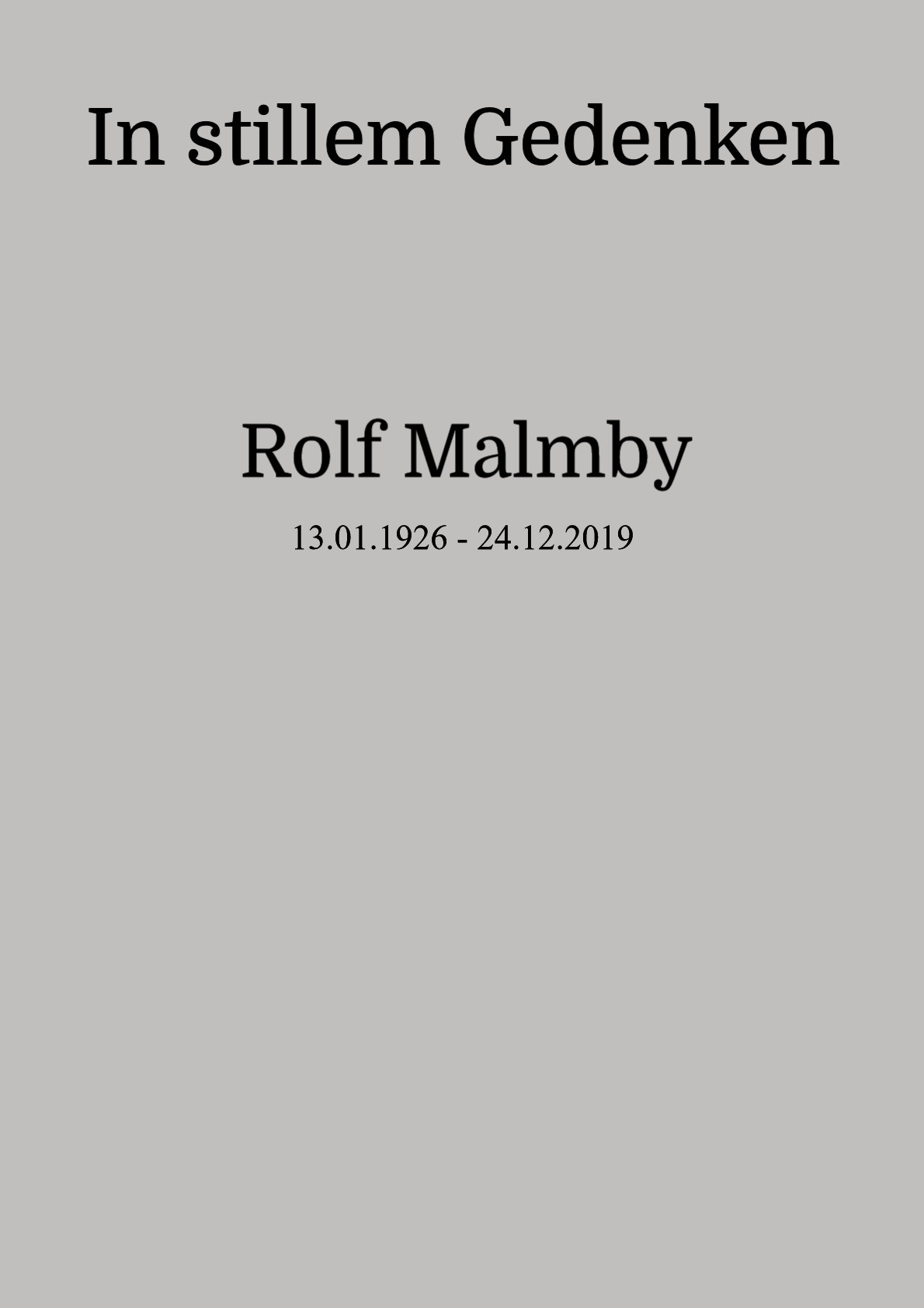 Traueranzeige von Rolf Malmby