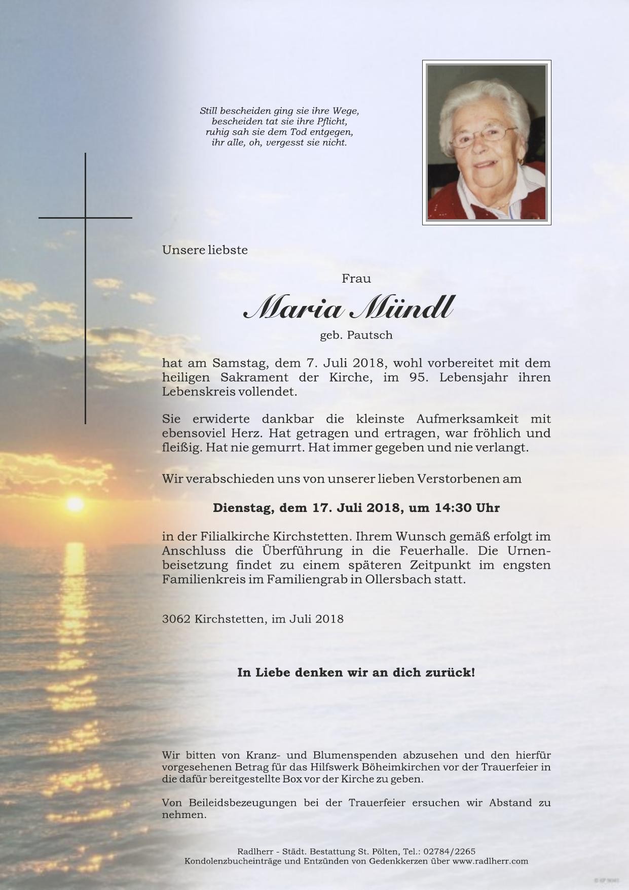 Traueranzeige von Maria Mündl