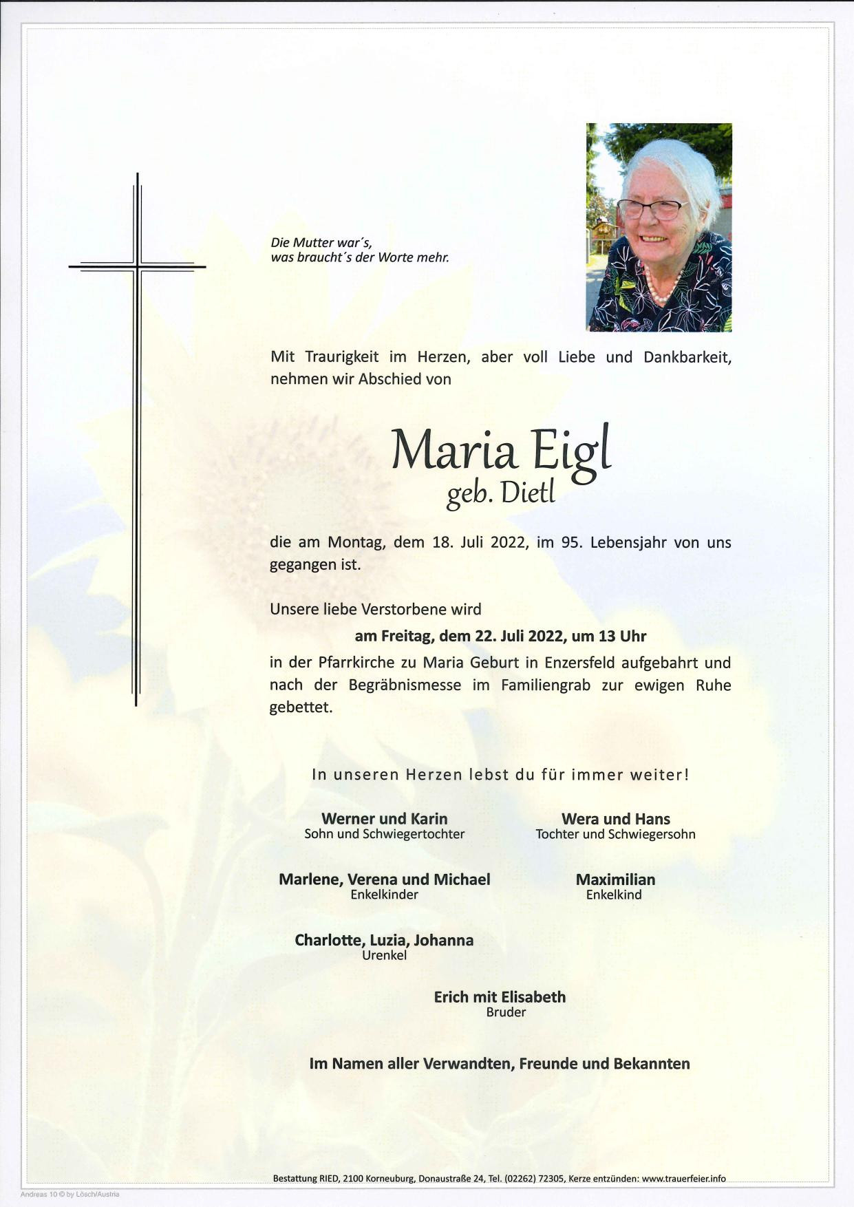 Traueranzeige von Maria Eigl