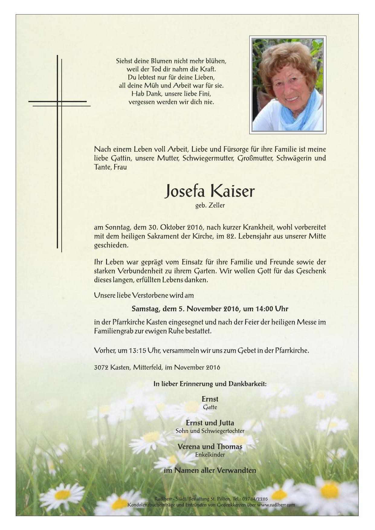 Traueranzeige von Josefa Kaiser