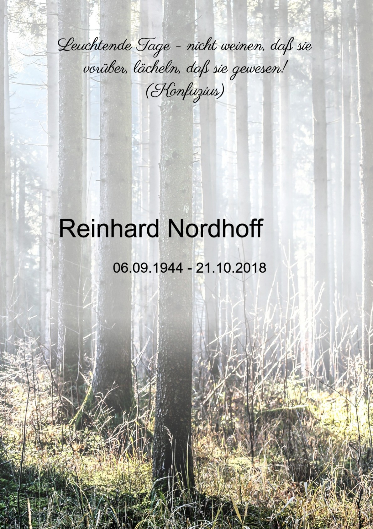 Traueranzeige von Reinhard Nordhoff