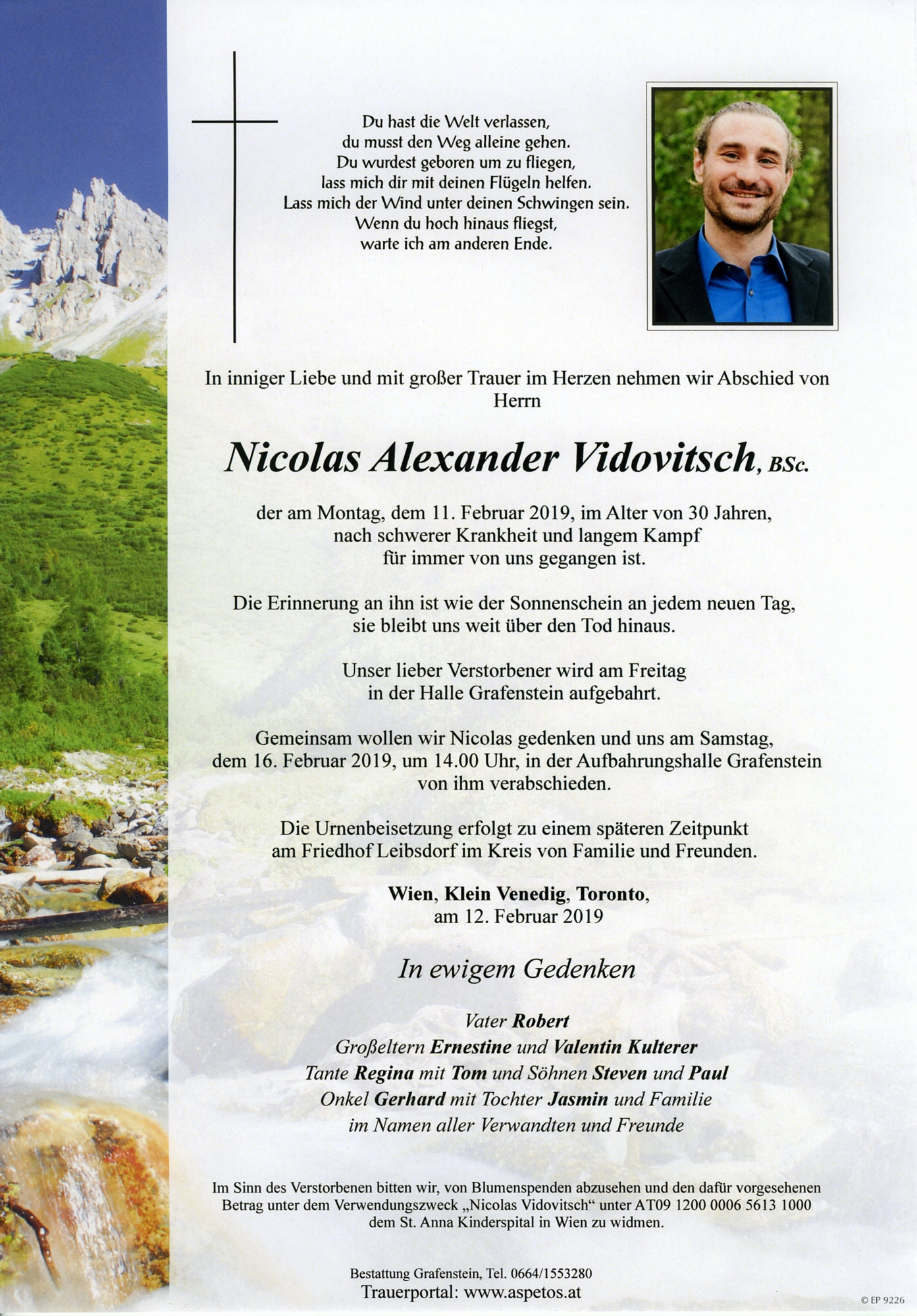 Traueranzeige von Nicolas Alexander Vidovitsch
