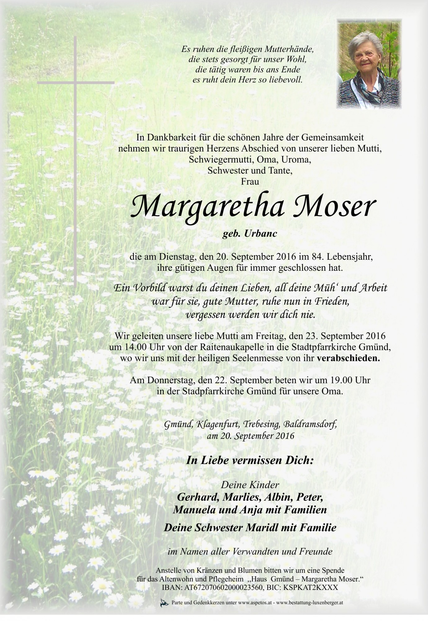 Traueranzeige von Margaretha Moser