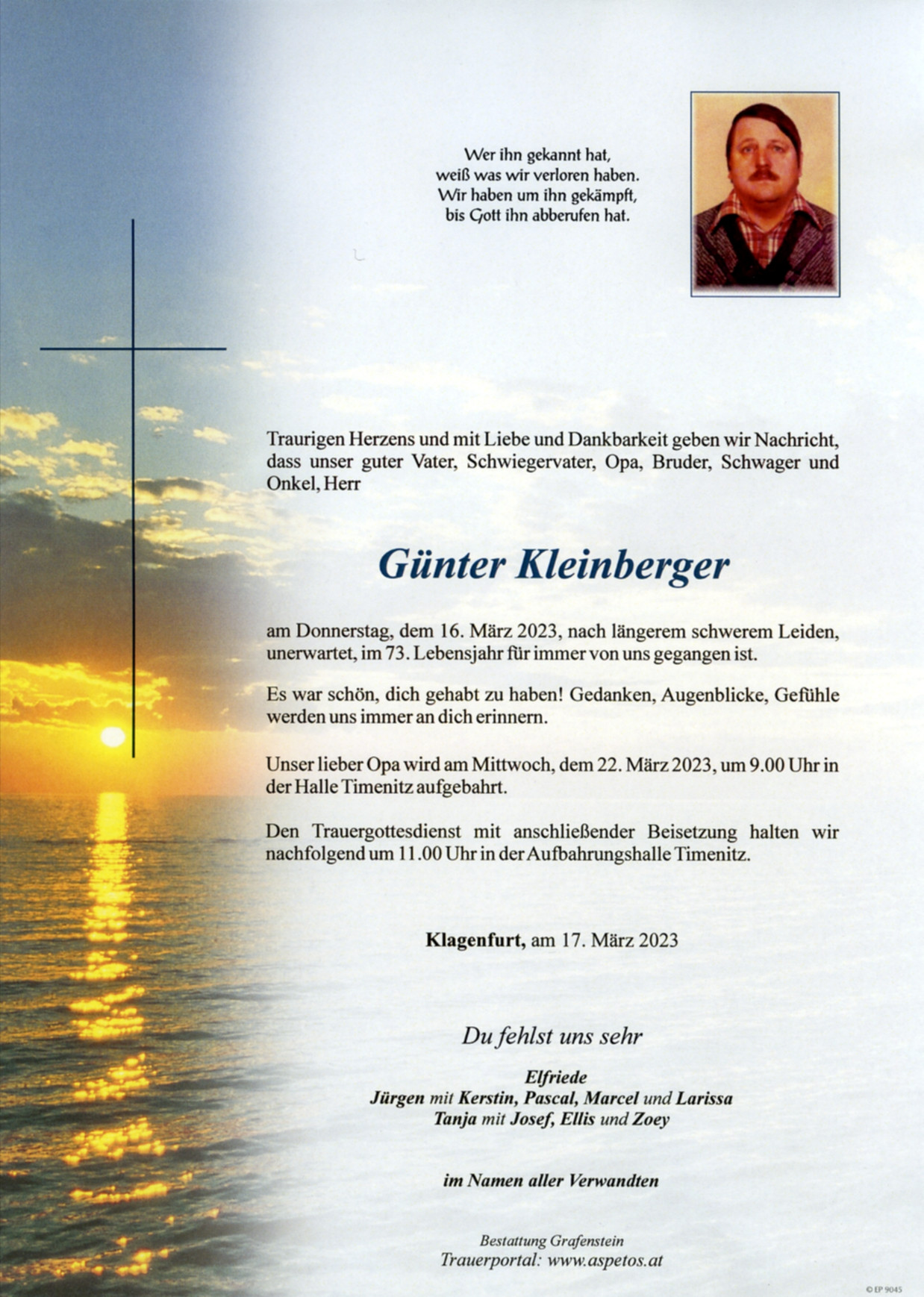 Traueranzeige von Herr Günter Kleinberger