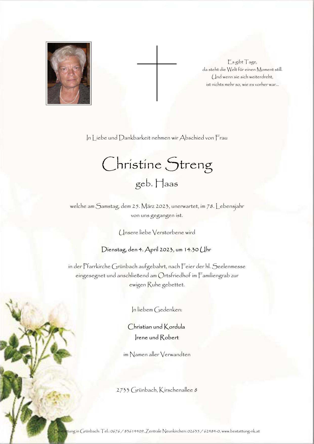 Traueranzeige von Christine Streng