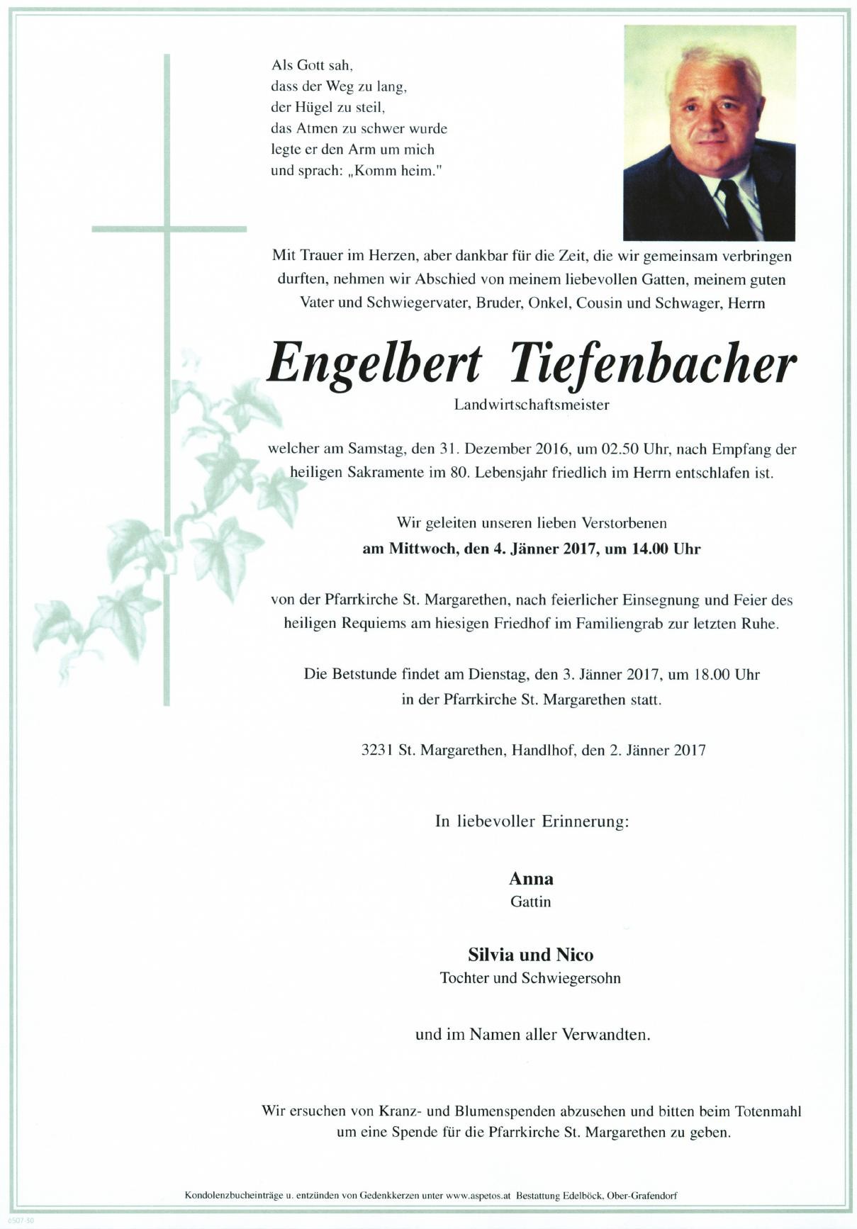 Traueranzeige von Engelbert Tiefenbacher