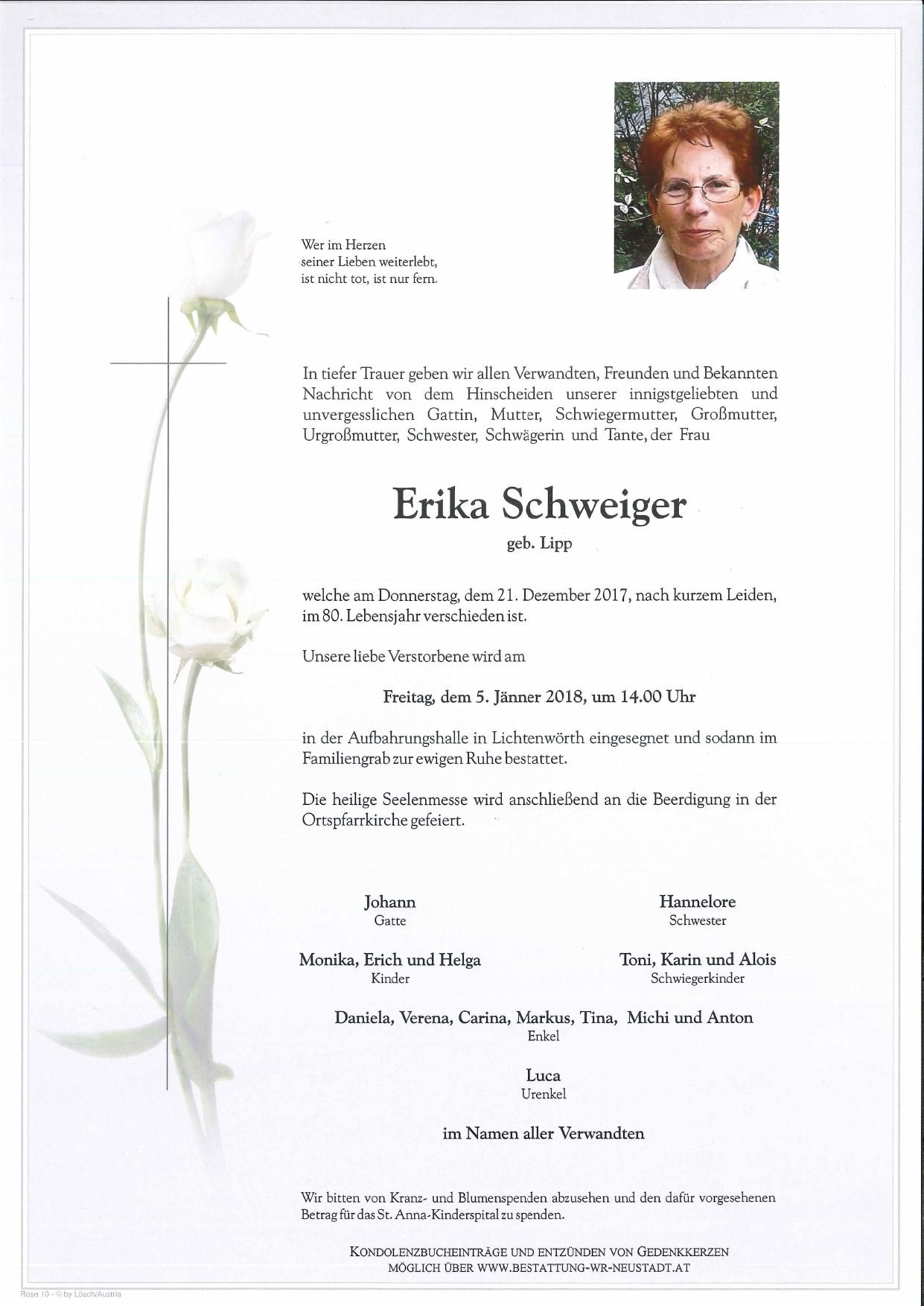 Traueranzeige von Erika Schweiger