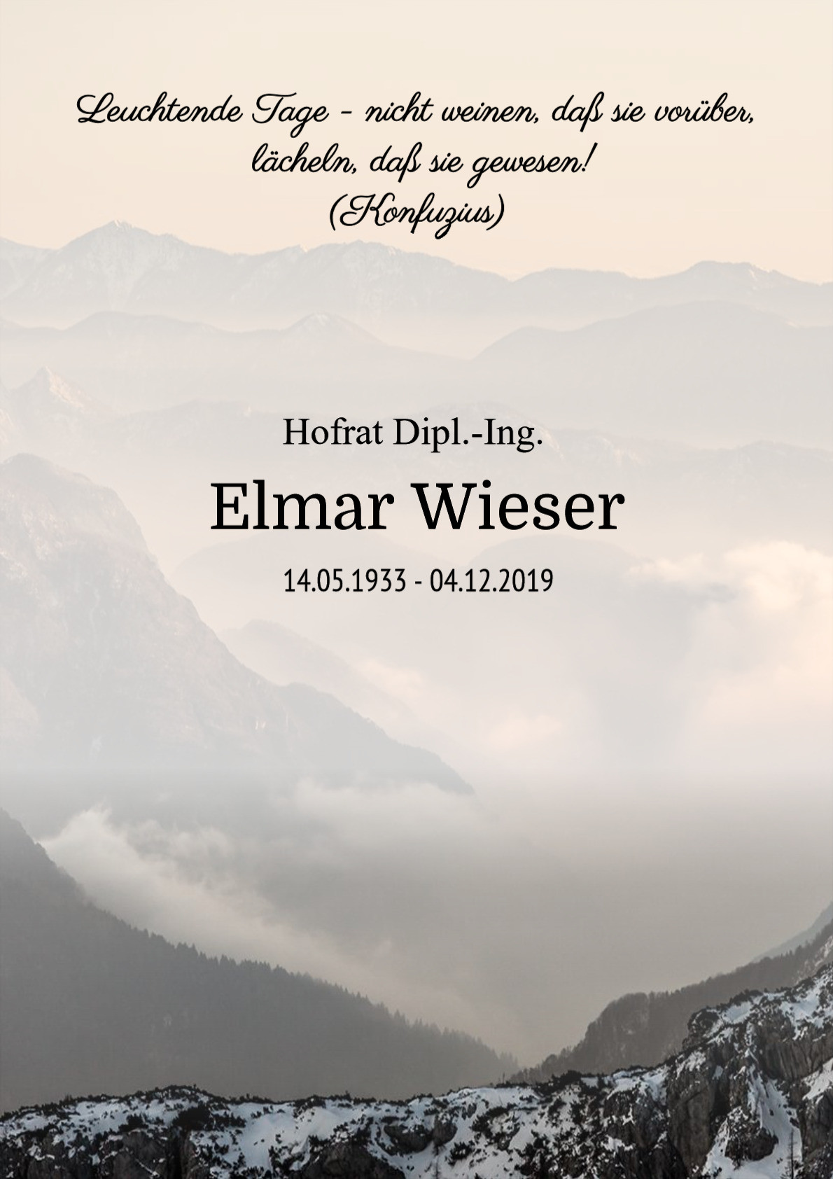 Traueranzeige von Hofrat Dipl.-Ing. Elmar Wieser