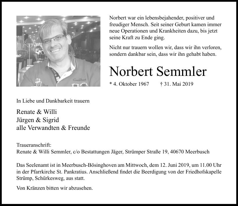 Traueranzeige von Norbert Semmler