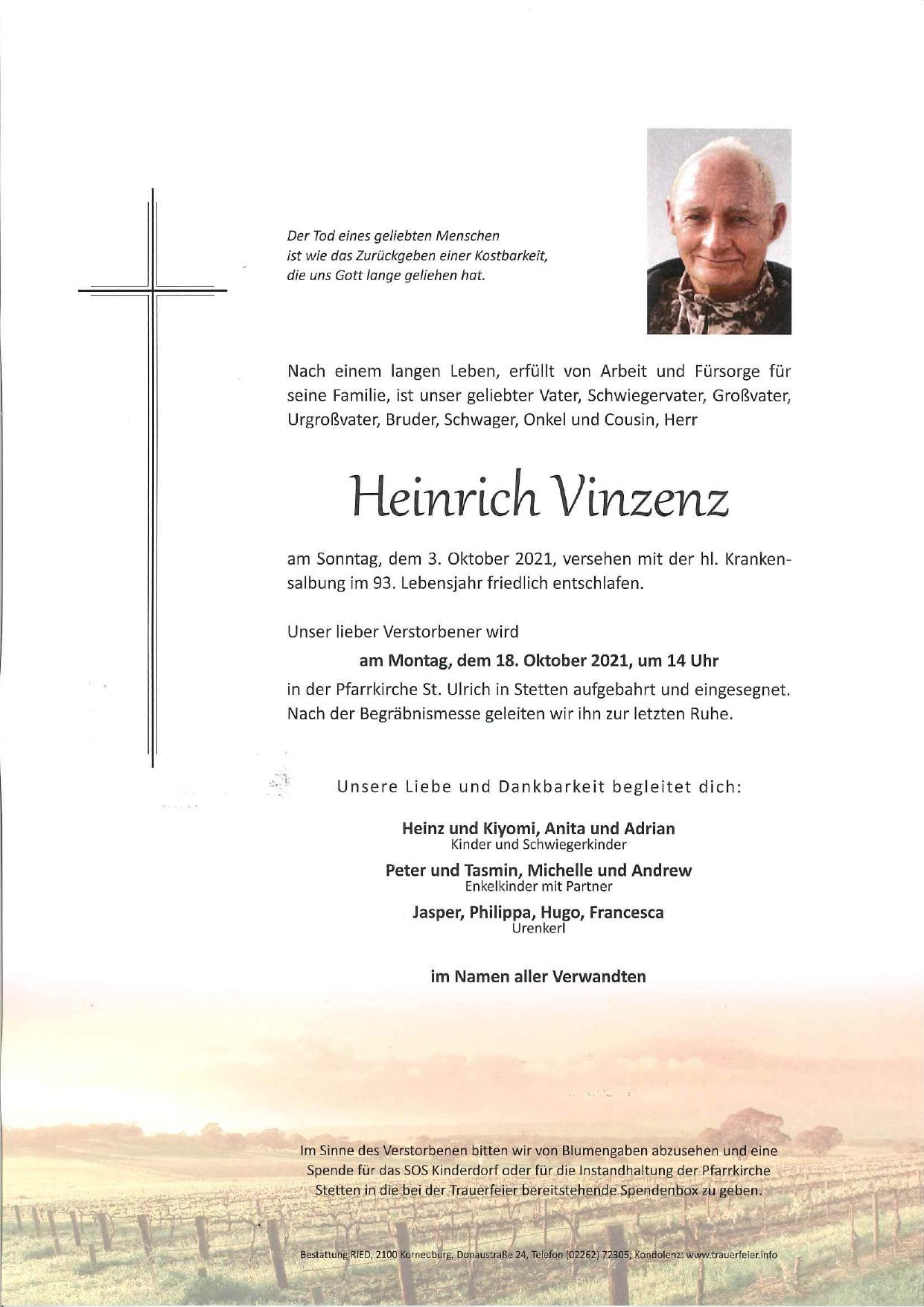 Traueranzeige von Heinrich Vinzenz