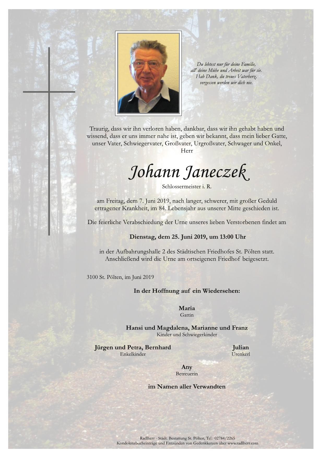 Traueranzeige von Johann Janeczek