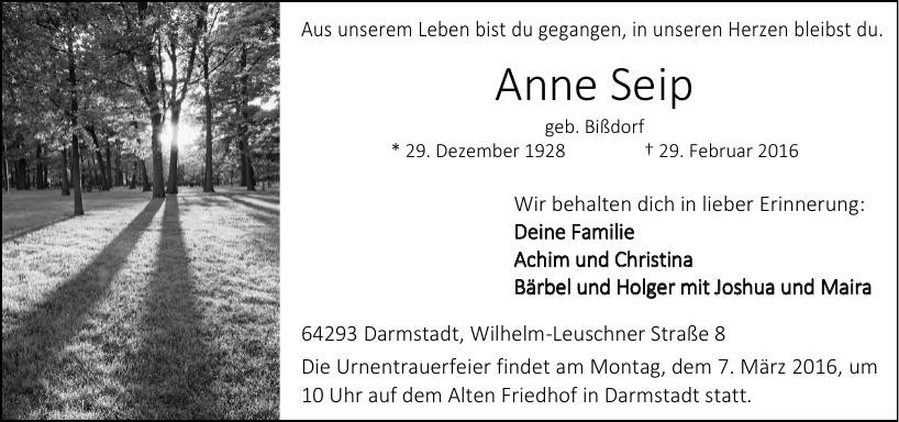 Traueranzeige von Anne Seip