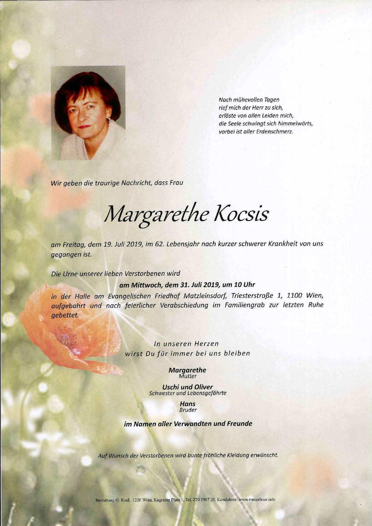 Traueranzeige von Margarethe Kocsis