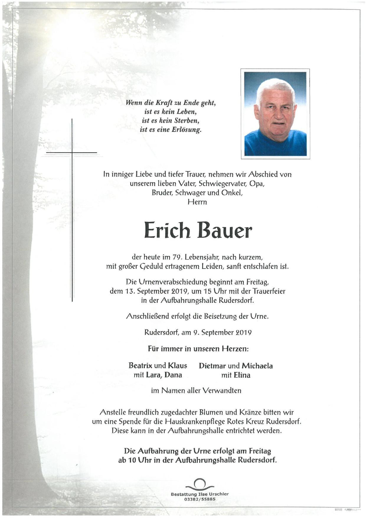Traueranzeige von Erich Bauer