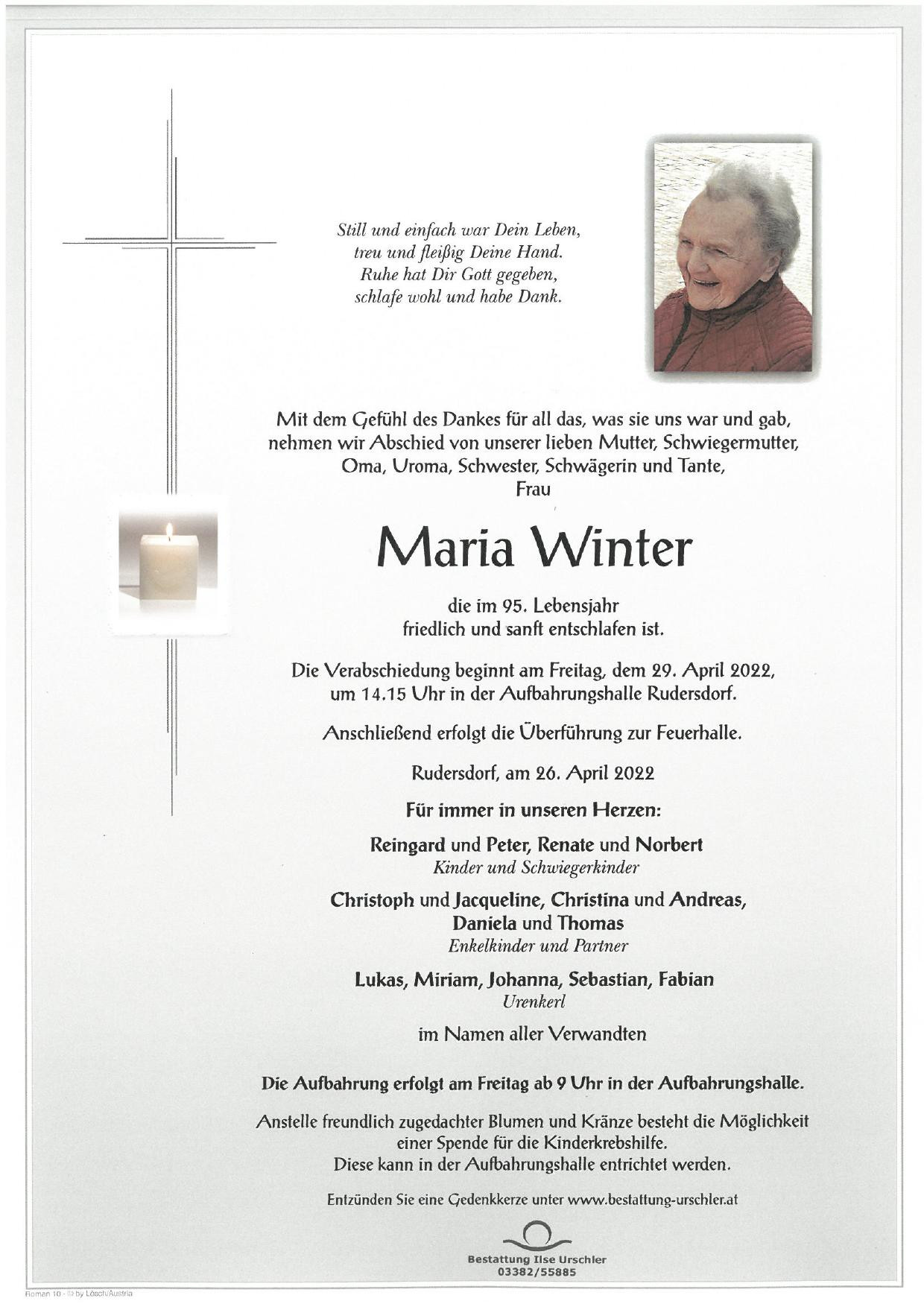 Traueranzeige von Maria Winter