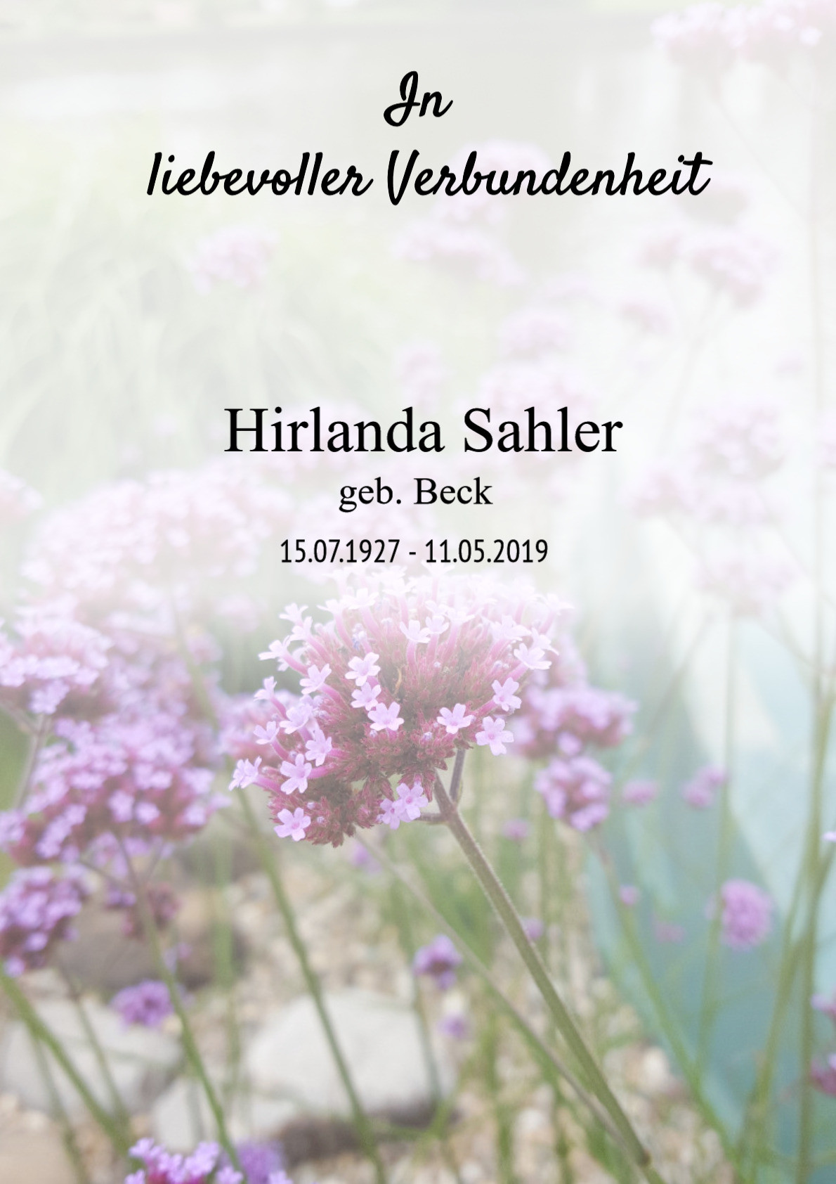 Traueranzeige von Hirlanda Sahler
