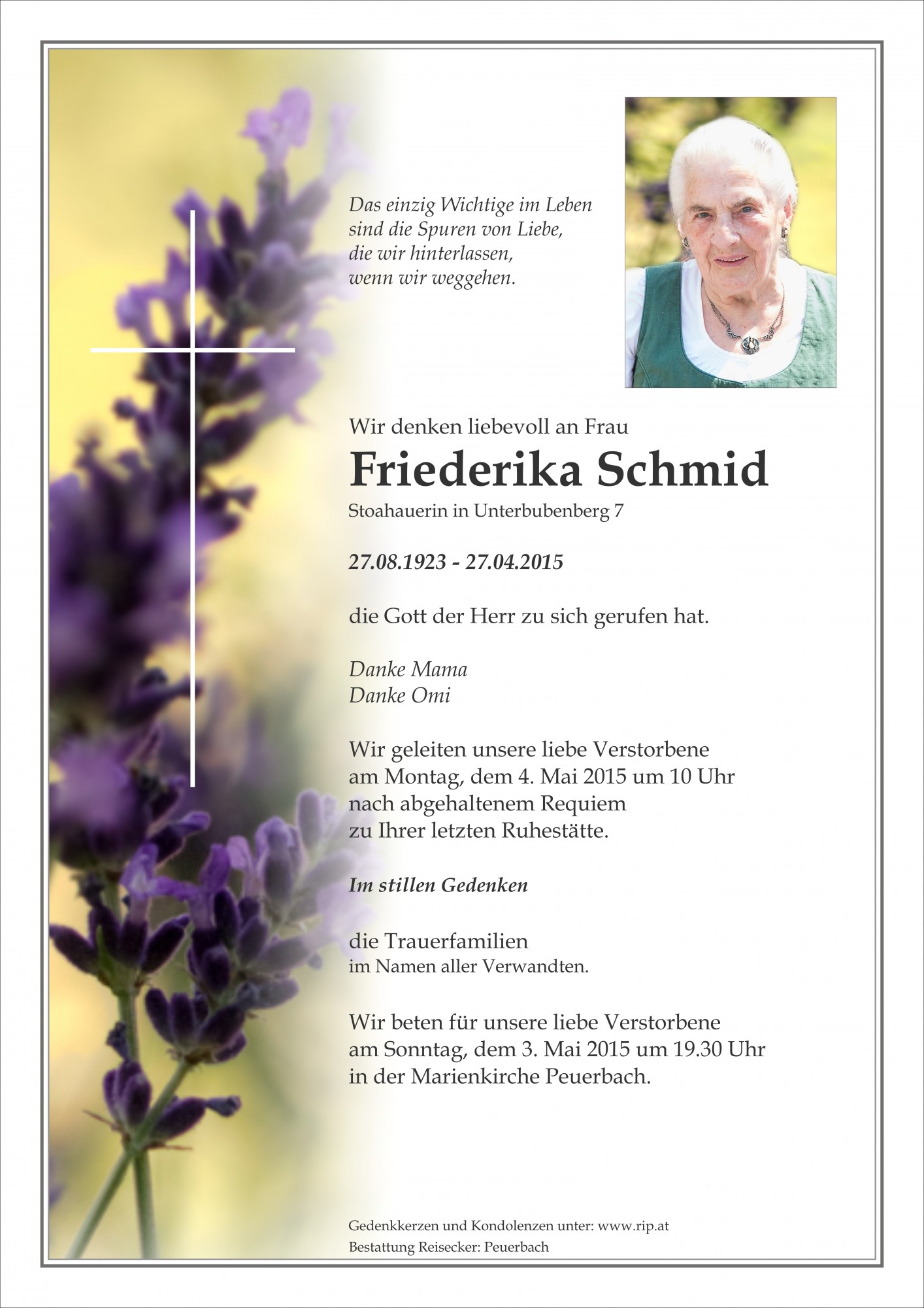 Traueranzeige von Friederika Schmid