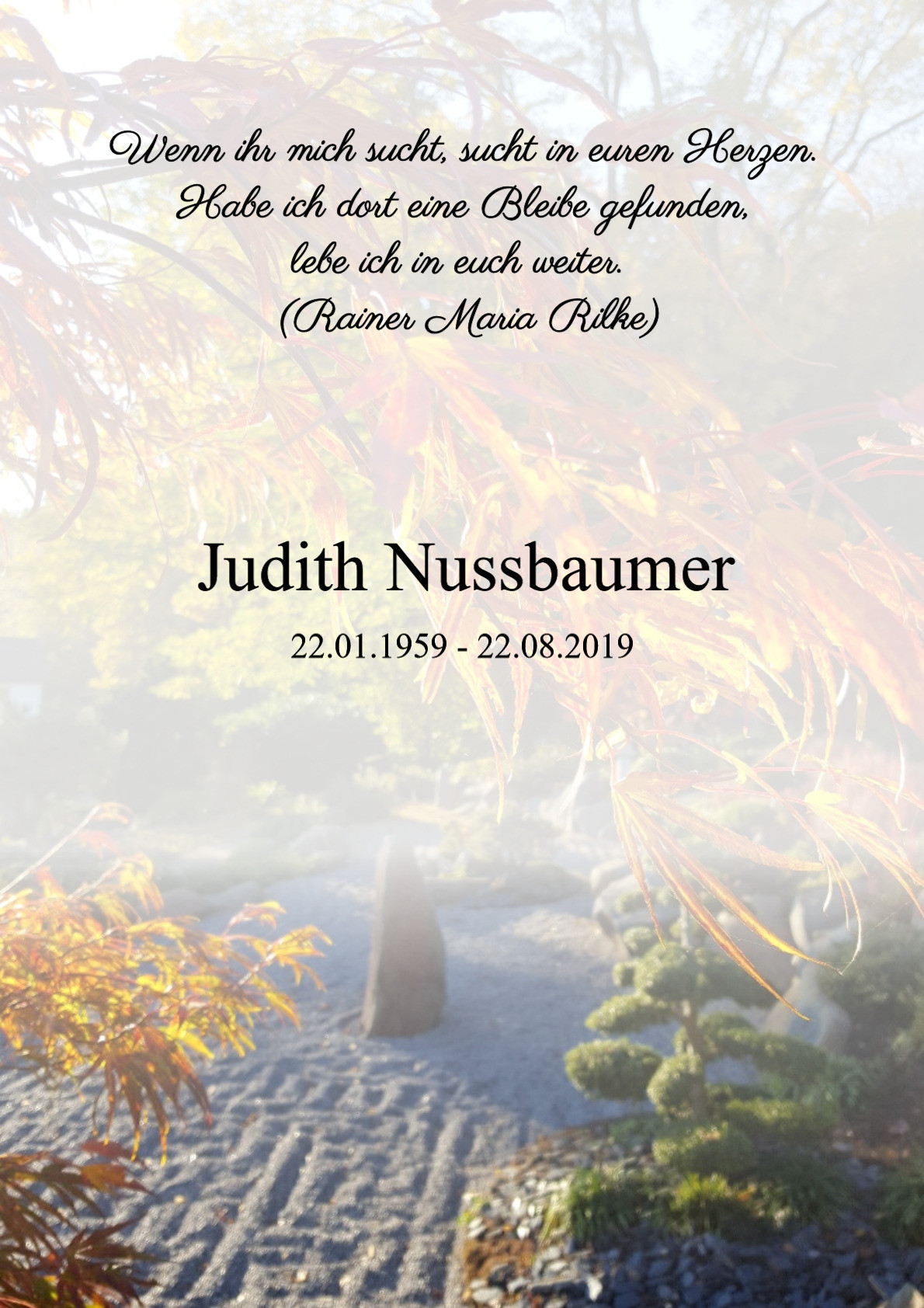 Traueranzeige von Judith Nussbaumer