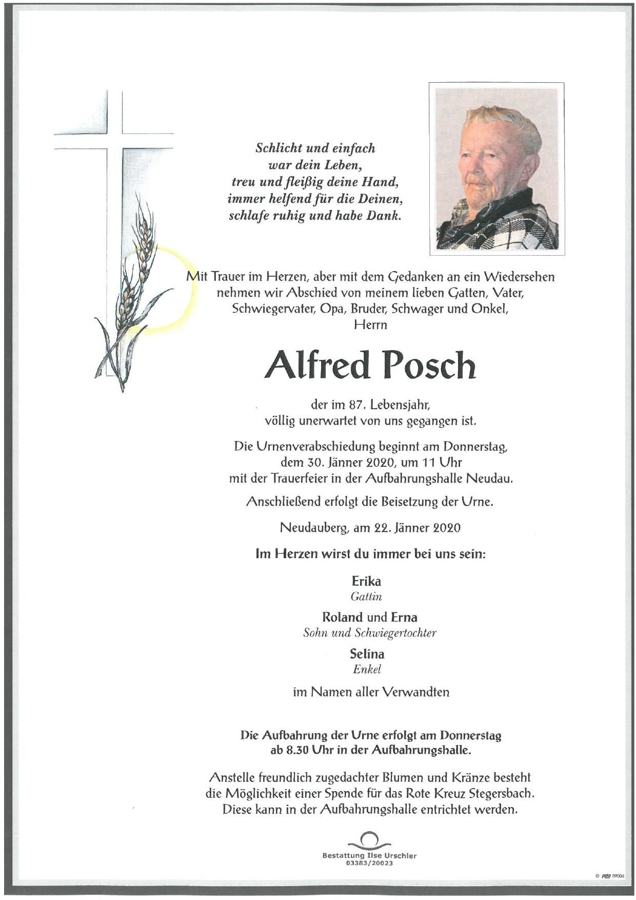 Traueranzeige von Alfred Posch
