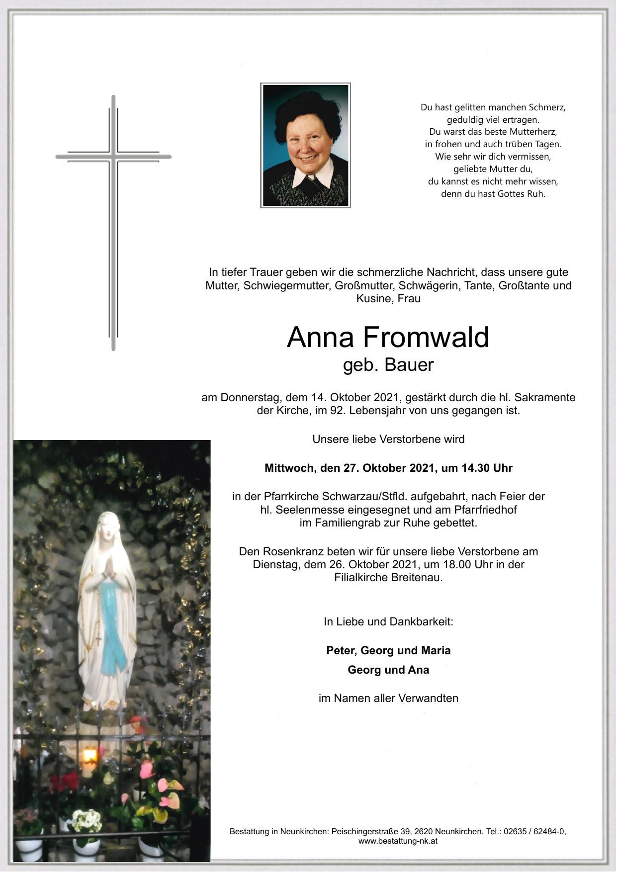 Traueranzeige von Anna Fromwald