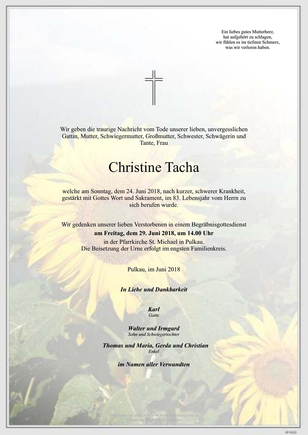 Traueranzeige von Christine Tacha