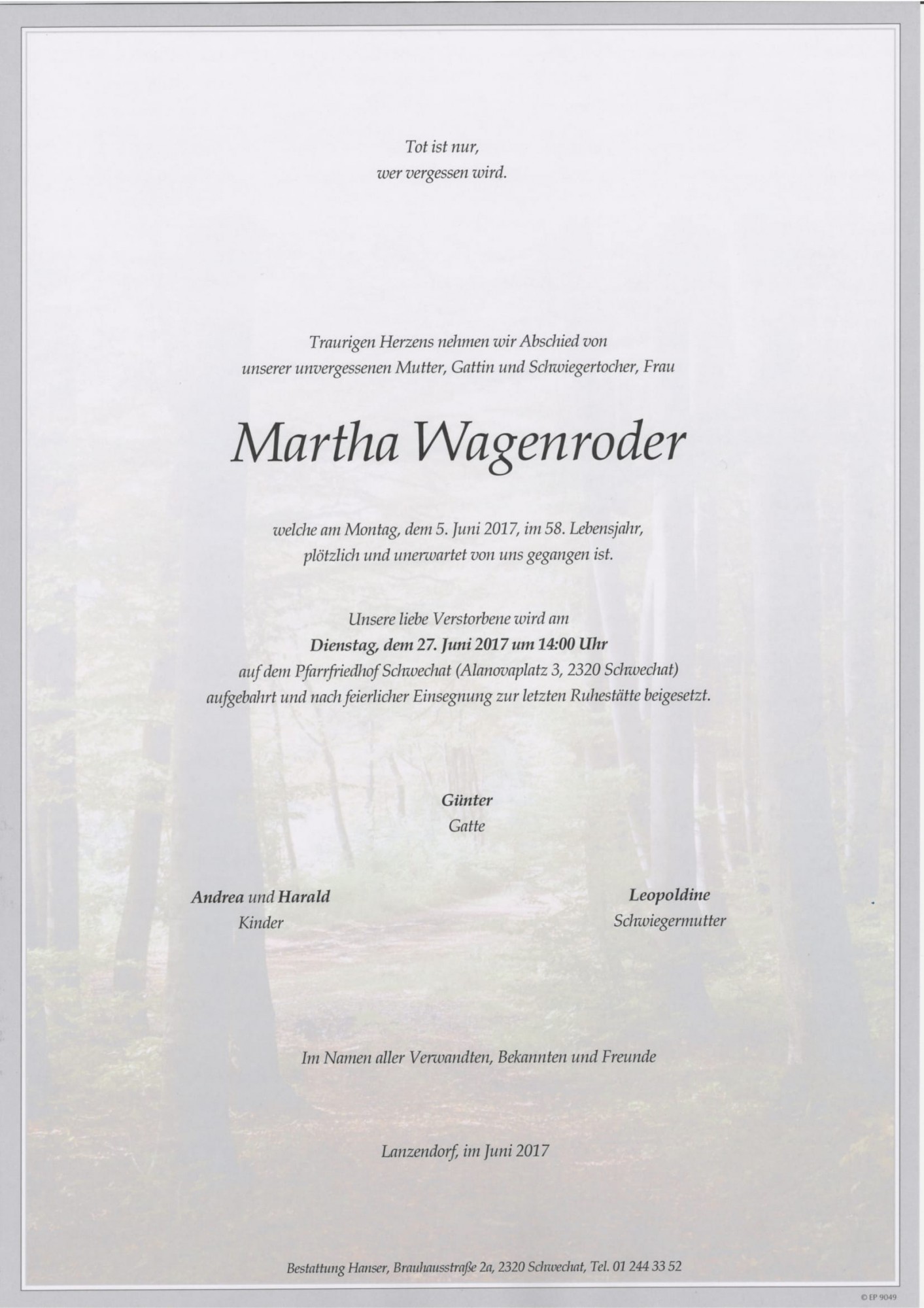 Traueranzeige von Martha Wagenroder