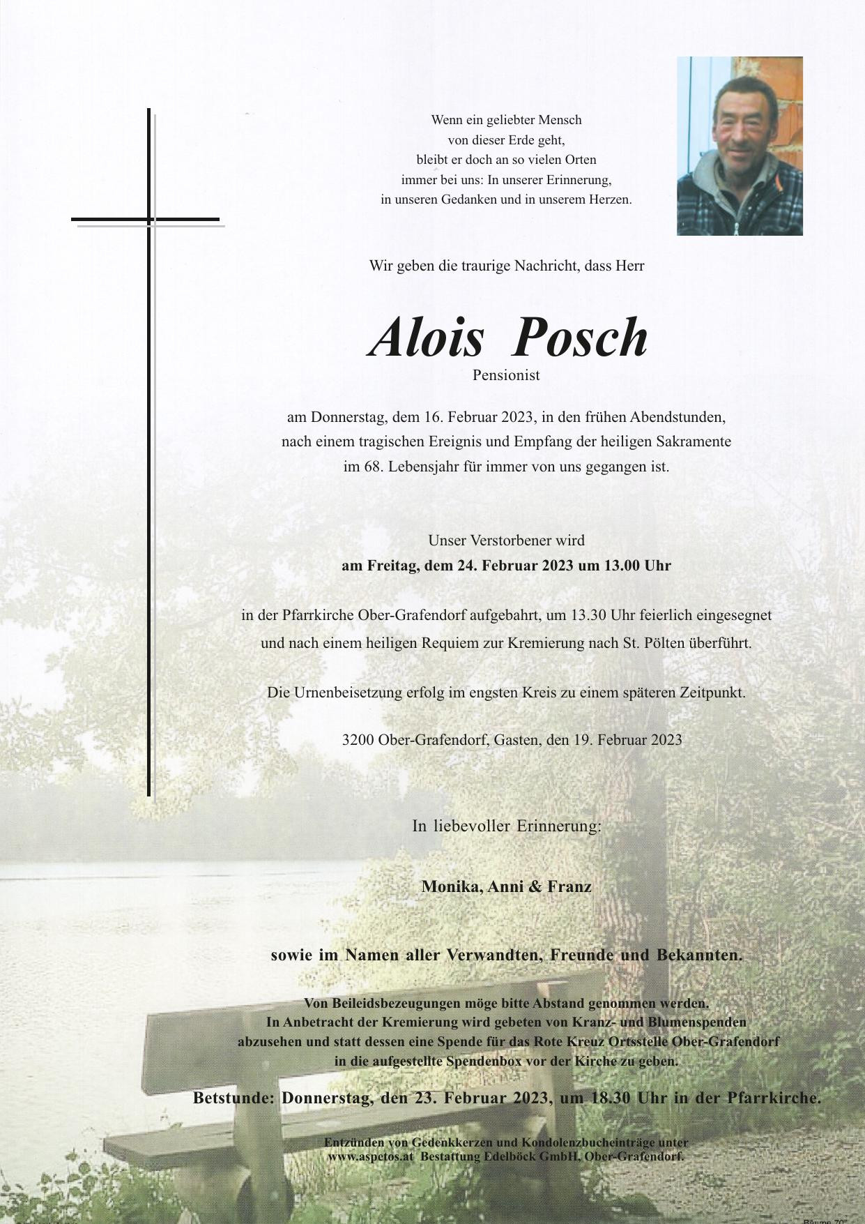 Traueranzeige von Alois Posch