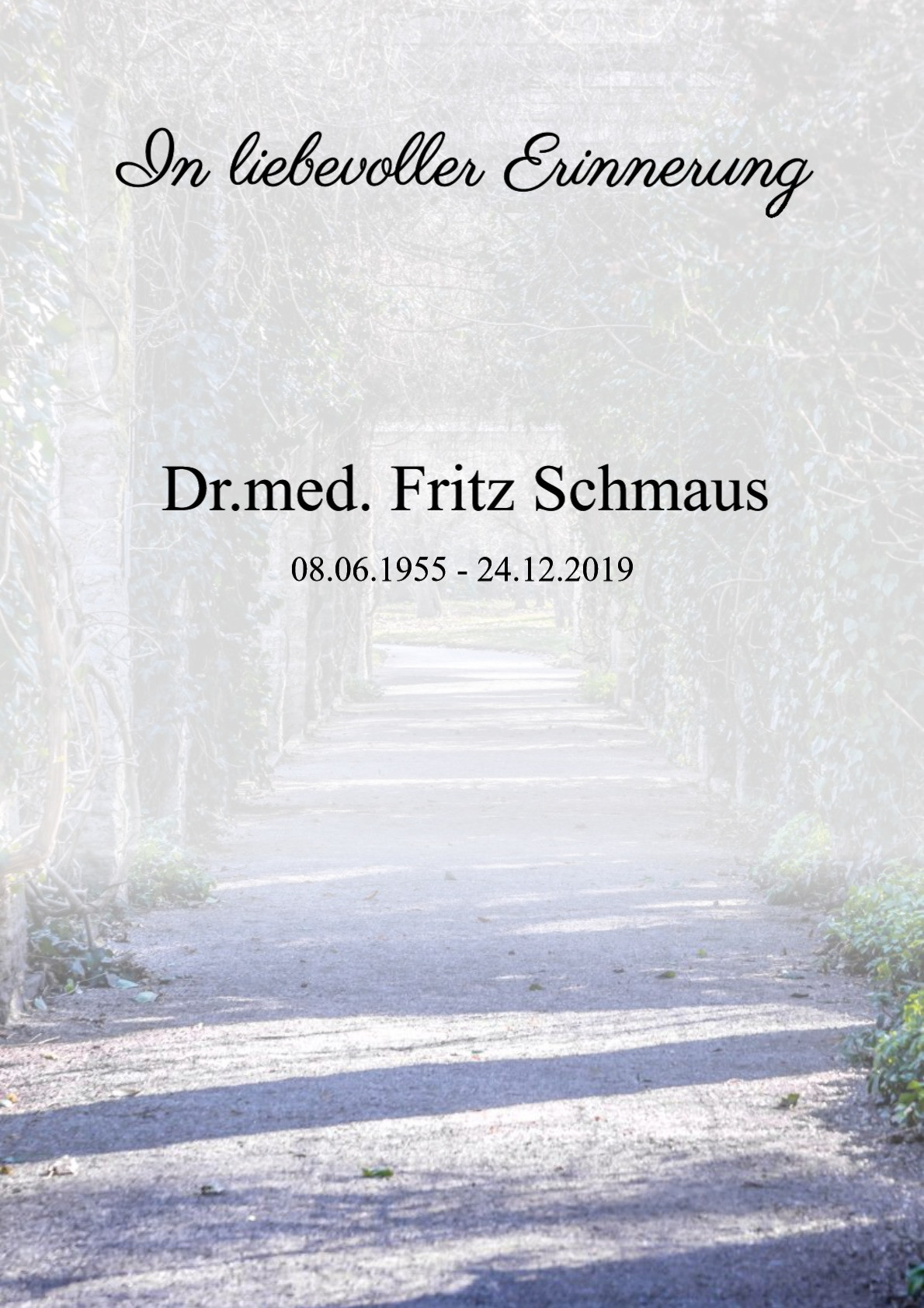 Traueranzeige von Dr.med. Fritz Schmaus