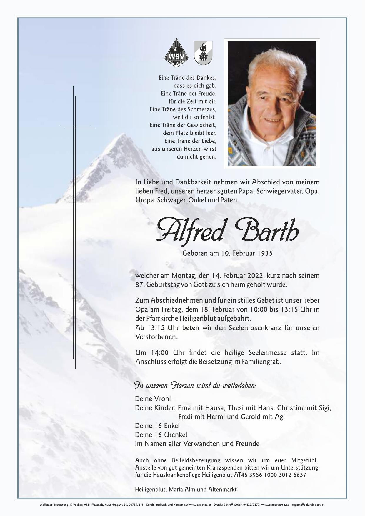 Traueranzeige von Alfred Barth